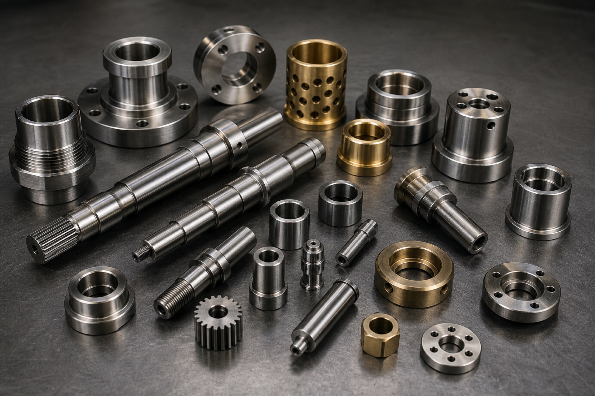 Farklı ölçü ve geometrilerde işlenmiş metal parçalar